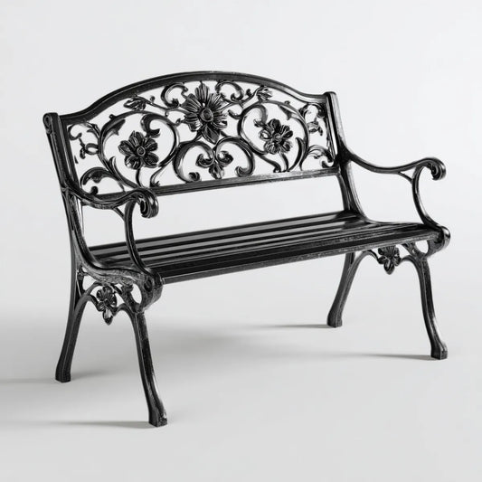 Ławka ogrodowa 2 fotele czarne 122 x 60 x 87 cm aluminium formowane z otworem kwiatowym z powrotem