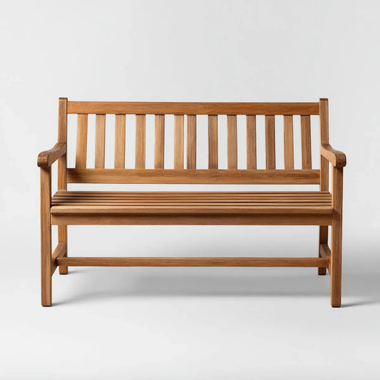 Ławka ogrodowa 2 brązowe siedzenia w litej acacia 120 x 65 x 90 cm prostokątne
