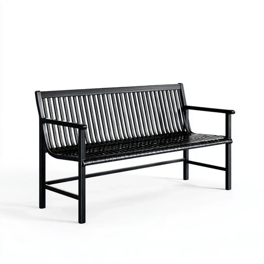 Ławka ogrodowa 2 fotele czarne 122 x 62 x 90 cm w stali i żywicy PE plecione prostokątne