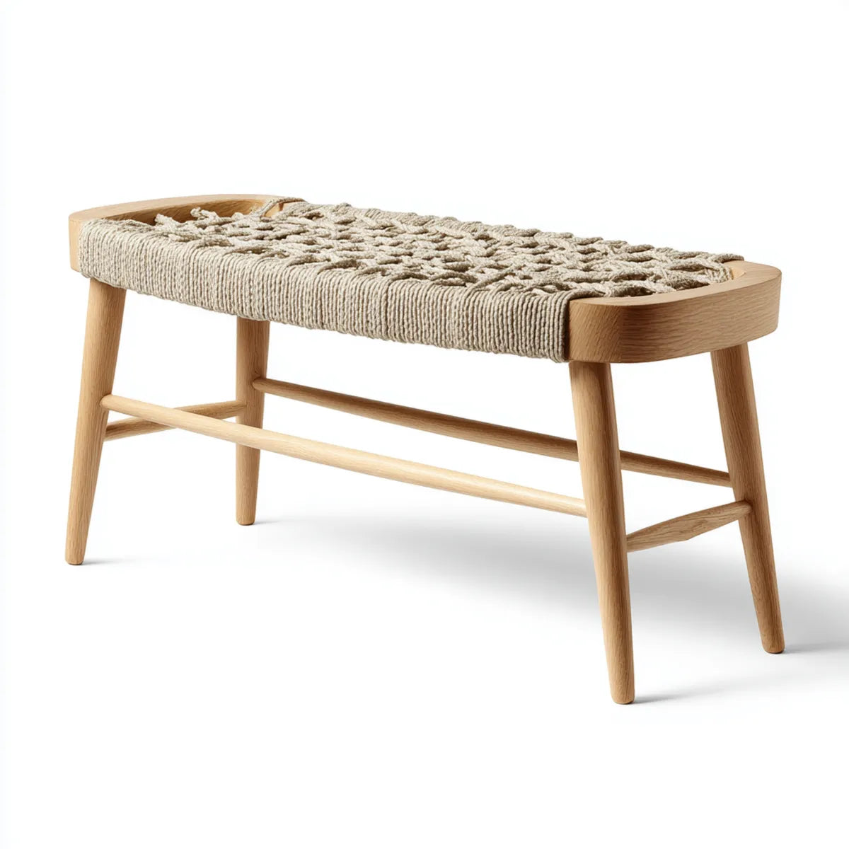 Ławka ogrodowa z litego drewna dębowego naturalnego z tkanym siedzeniem w bawełnie 100 x 40 x 45 cm