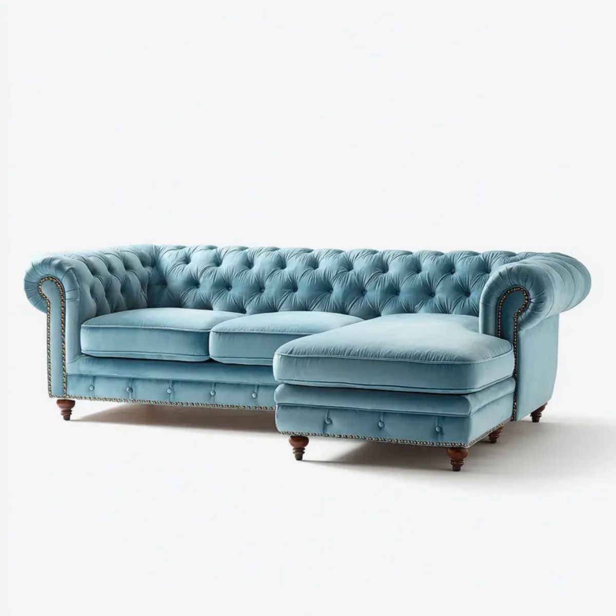 Sofa, Chesterfield sofa 3 fotele z synonimem w niebieskim oleju cementowym, 250 x 165 x 78 cm
